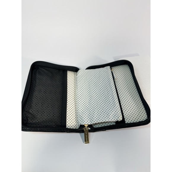 Levenger Black & White Leather Travel Organizer Tech Accessories Storage Case - Picture 8 of 14